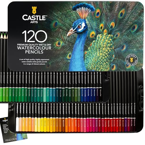Castle Art Supplies Watercolor Pencils Set | 120 Vibrant Pigments for Blending, Drawing and Painting | Adults and Professionals | Presented in Tin Case