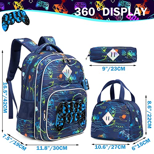 Backpack for Girls Elementary Preschool Kids Lunch Box for School - color: Boys Gamepad Bag