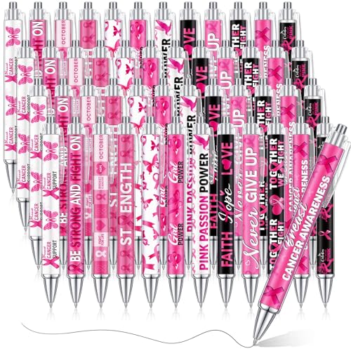 Cholemy 48 Pcs Breast Cancer Awareness Pens Bulk Pink Ribbon Ballpoint Pens Breast Cancer Awareness Ribbon Pen Pink Breast Cancer Black Ink Pen for Women Public Events Gift Office Supplies - style: Breast Cancer