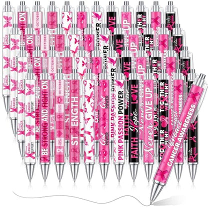 Cholemy 48 Pcs Breast Cancer Awareness Pens Bulk Pink Ribbon Ballpoint Pens Breast Cancer Awareness Ribbon Pen Pink Breast Cancer Black Ink Pen for Women Public Events Gift Office Supplies - style: Breast Cancer