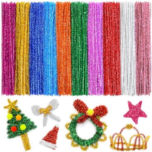 IOOLEEM 200pcs in 10 Glitter Colors, Pipe Cleaners,Glitter Pipe Cleaners, Chenille Stems, Pipe Cleaners for Crafts, Pipe Cleaner Crafts, Art and Craft Supplies. - color: Glitter Multi-color, size: Small Pack