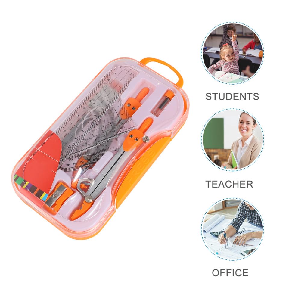 jojofuny Metal Compass Geometry Drawing Kit 10pcs Set with Drawing Rulers for Students Exam Math Geometry Tools Random Color
