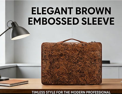Kinmac Embossed PU Leather 360° Heavy Duty Protective Laptop Sleeve with Poacket (Coffee Flower, 14 inch-14.6 inch) - color: Coffee Flower, size: 14 inch-14.6 inch