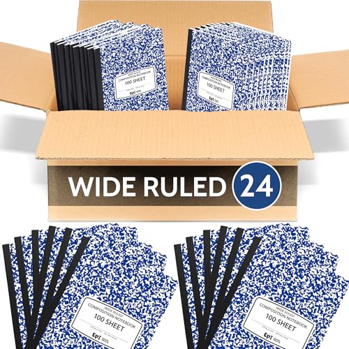 24 Pack - EPI Wide Ruled Marble Composition Notebook - Blue 200 Page Note Book - 9.75 x 7.5 Inch Hardcover Journal with Sewn Binding for Secure Pages - Classroom Back to School Supplies - color: Blue, size: 24
