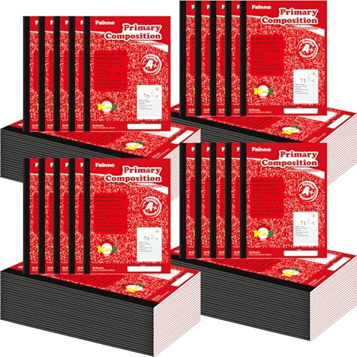 Fainne 30 Pack Primary Ruled Composition Notebook, Grade K-2 Journal 100 Pages, 7-1/2" x 9-3/4" Kindergarten Primary Drawing Story Notebook for Kids Drawing and Writing (Red) - color: Red