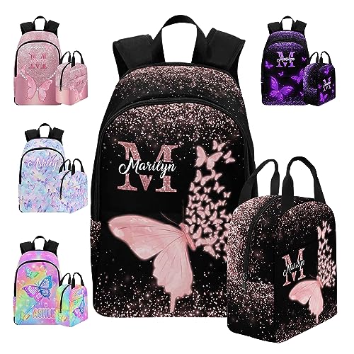 MyPupSocks Custom Backpack for Girls, Personalized Girls Backpack Butterfly Casual Schoolbag Monogram with Initial Name for Kids Customized Kids Bookbag for Back to School - color: Multi 00-1