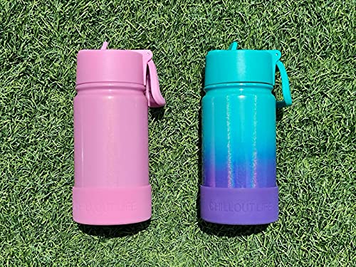 CHILLOUT LIFE 12oz Kids Insulated Stainless Steel Water Bottle with Leak Proof Straw Lid & 144 Stickers - color: Pink Sparkle, style: 12 oz
