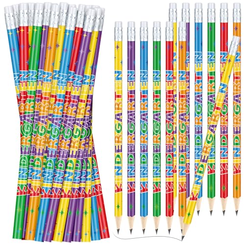 AmazingSpark 24 Pack Kindergarten Pencils for Kids Cute Pencils and Erasers for Back to School Supplies List for I'm Going to Kindergarten Spring Semester Year 2026 First Day of Classroom Reward Gift