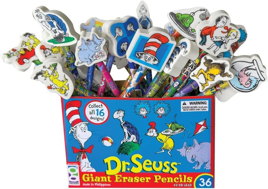 GEDDES Raymond 66865 Dr. Seuss Number 2 Pencils With Giant Pencil Top Erasers (Pack of 36) (Pack of 12) - size: 12 Count (Pack of 12)