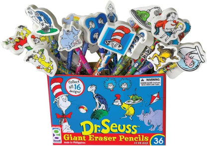 GEDDES Raymond 66865 Dr. Seuss Number 2 Pencils With Giant Pencil Top Erasers (Pack of 36) (Pack of 12) - size: 12 Count (Pack of 12)