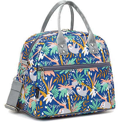 FlowFly Insulated Lunch Bag With Shoulder Strap for Women, Men, and Kids, Large and Reusable, Handle, Freezable Work and School Travel Tote and Meal Prep Organizer,Sloth - color: Sloth