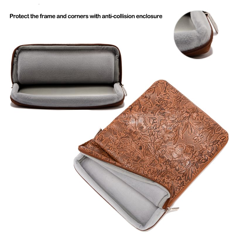 Kinmac 360° Protective Vertical Laptop Sleeve Case Cover Bag (Coffee Flower PU, 13.5 inch-14 inch) - color: Coffee Flower PU, size: 13.5 inch-14 inch