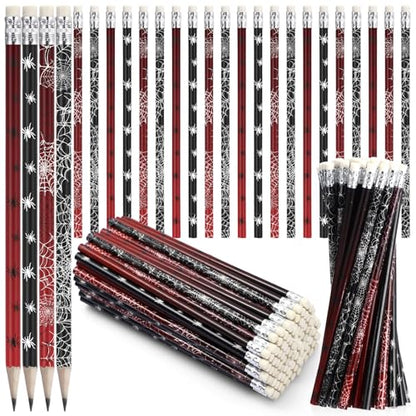 Teling 48 Pcs Spider Pencils Theme Party Favors Fun Spider Web Pencils in Bulk with Eraser Wooden Number 2 Graphite Stationery Kits for Students Back to School Classroom Birthday Supplies - style: Spider Theme
