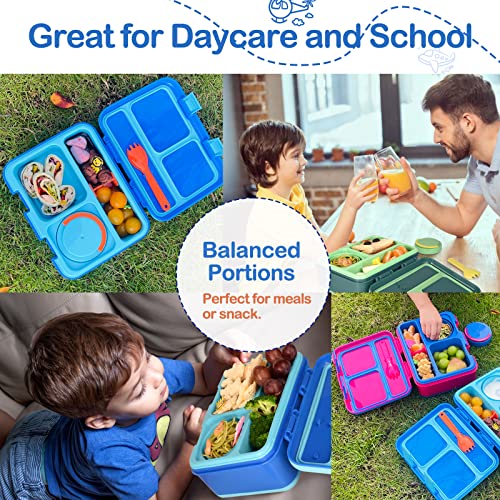 Genteen Lunch Box with 3 Compartments for Measl and Snacks, Sauce Container - color: BLUE2