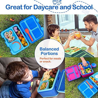 Genteen Lunch Box with 3 Compartments for Measl and Snacks, Sauce Container - color: BLUE2