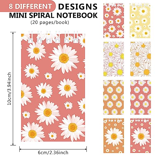 Faccito 24 Pcs Boho Daisy Mini Spiral Notebook Groovy Pocket Notebook Bulk Hippie Mini Top Bound Notepad for Boho Daisy Flower Hippie Groovy Retro Birthday Party Decor Classroom Rewards Gifts Favor