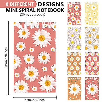 Faccito 24 Pcs Boho Daisy Mini Spiral Notebook Groovy Pocket Notebook Bulk Hippie Mini Top Bound Notepad for Boho Daisy Flower Hippie Groovy Retro Birthday Party Decor Classroom Rewards Gifts Favor