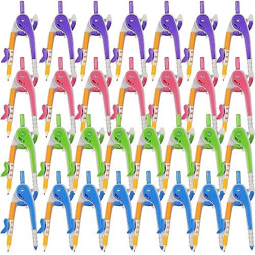 Zonon 15 Pcs Math Geometry Compasses Classroom Set, Bulk Bright Colored Plastic Drawing Compass with Pencils and Safe Tip, Back to School Teacher Supplies for Kids Basic Drafting