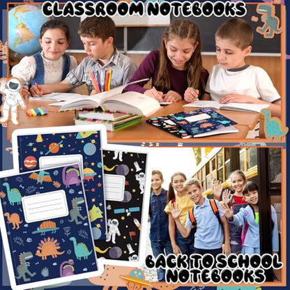 Affrolling 3 Pack Composition Notebooks Wide Ruled for Kids Boys Dinosaur Space Cute Composition Notebook 200 Page 7-1/2" x 9-3/4" Blue Journal Back to School Gift for Teen Student First Day of School