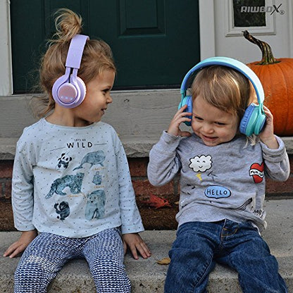Riwbox WT-7S Kids Bluetooth Headphones, LED Light Up Wireless Foldable Stereo Headset with Microphone and Volume Control for PC/Tablet/TV/Travel (Blue) - color: Blue&Green