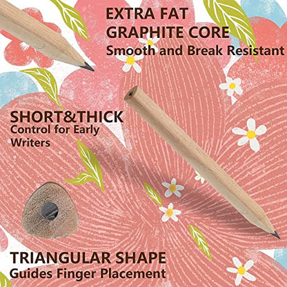 LUTER 24pcs Short Triangular Pencils Mini Wood Pencils Round Pencils Short Wood Pencils Bulk for Preschoolers Toddlers Kindergarten School Home
