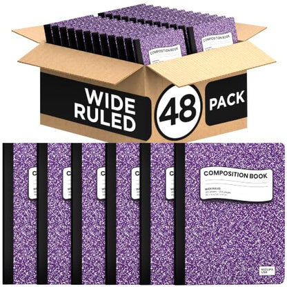 Composition Notebook Wide Ruled Composition Notebooks Bulk Purple Marble Hard Cover Wide Ruled Notebook Paper Note Books For Schools Marble Composition Books 100 Sheets 200 Pages 9.75” x 7.25” (48 Pack, Purple) - color: Purple, size: 48 Pack