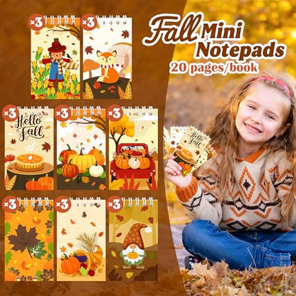 24Packs Fall Mini Notepads Thanksgiving Pumpkin Maple Leaves Spiral Notebooks Pocket Journal Memo Pads for Hello Autumn Seasonal Holiday Party Favors Gift Goodie Bag Stuffers School Classroom Rewards - style: Fall