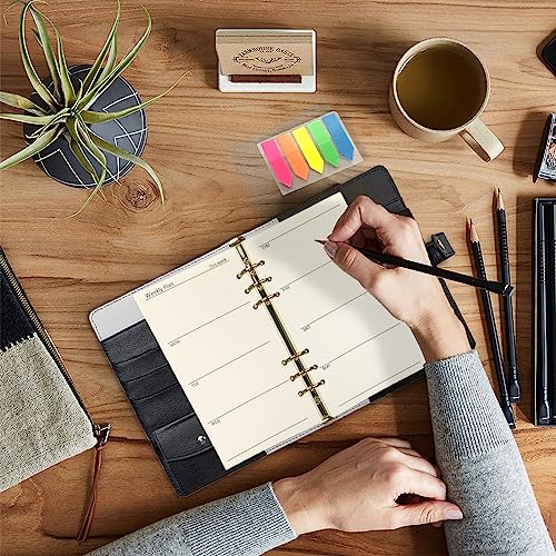 Harphia A6 6 Holes Binder Refill Set, 90Sheets Weekly Planner Insert, 5 Sheets Divider Paper, Today ruler With Inch, Translucent Zipper Bag, Pvc Card Bag, 200Pcs Colorful Index Stickers 005Da6Week - color: Week Paper Set, size: A6