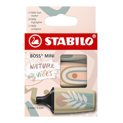 STABILO BOSS MINI Naturevibes Mini Highlighter Box of 3 Decorated Highlighters - Nature Colour - style: Naturevibes