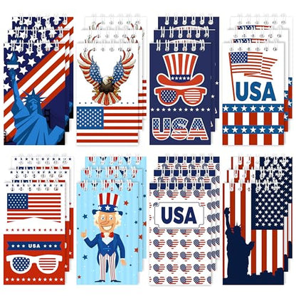 24Pcs Patriotic Mini Notepads, Red White Blue 4th of July Spiral Notebooks Bulk, USA American Pocket Memo Pads for Labor Day Veterans Day 250th anniversary Party Favors Gifts Office School Supplies - style: Patriotic