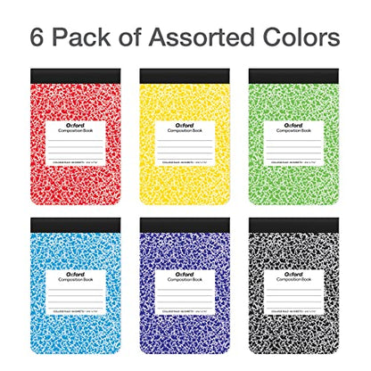Oxford Jr. Composition Notebooks, Notebooks for School, School Supplies, Half Size, Kids Journal, 7-1/2 x 4-7/8 Inches, College Ruled Paper, 80 Sheets, Primary Marble Covers, 6 Pack (63774) - size: (Pack of 6)