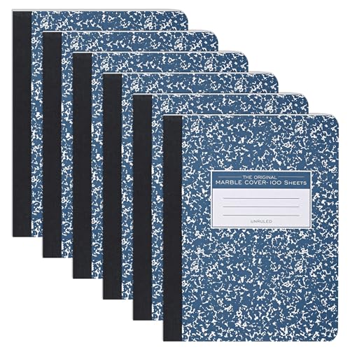 ROARING SPRING Hard Cover Composition Notebook, 6 Pack, Blue Marble Comp Book, 9.75″ x 7.5″, Unruled Blank Paper, 100 Sheets (200 Pages), Made in USA - size: 9.75" x 7.5", style: 6 Pack