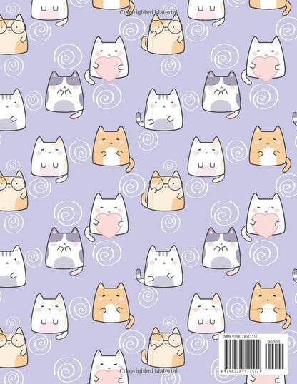 Primary Composition Notebook for Kids: Dotted midline for handwriting practice with Blank Picture space for School to draw and write | Cute Cat Composition Story Journal Large Size for girls - Purple