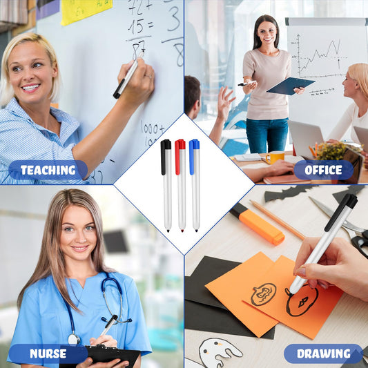 Affrolling 24 Count Retractable Dry Erase Marker, Fine Point Clickable Whiteboard Markers Bulk Low Odor No Bleed Smear, Back to School Gift for Teacher, Office Meetings, Classroom (Black,Red,Blue) - color: Black,Red,Blue