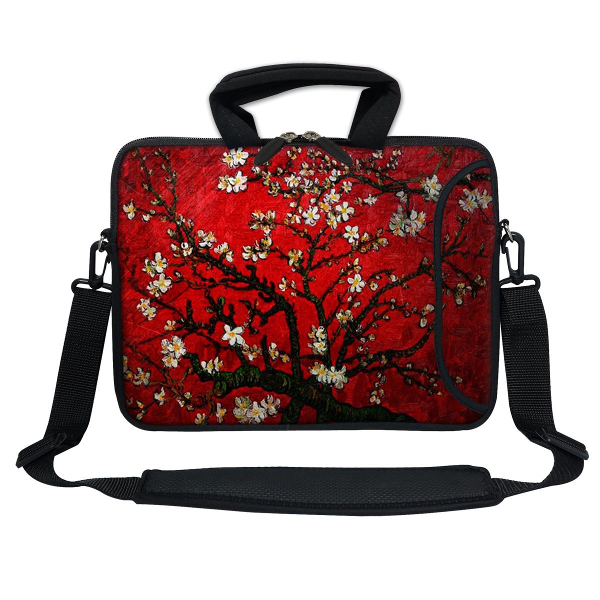 12 Inch Water Resistant Neoprene Laptop Bag with Reinforced Zipper, Strap, Pockets, Fits 11.6" to 12.3" Laptops - color: Vincent Van Gogh Cherry Blossoming