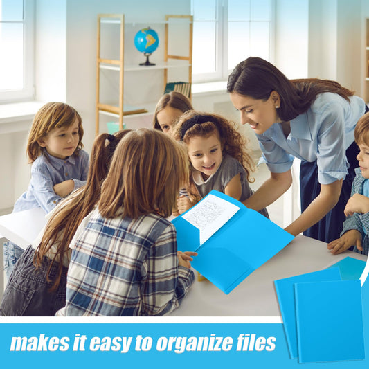 Gueevin 50 Pcs Plastic Folders with Two Pockets, Back to School Two Pocket Folder Fit Letter Size, Heavy Duty School Business Card Holder for Home Office Teachers(Lake Blue) - color: Lake Blue