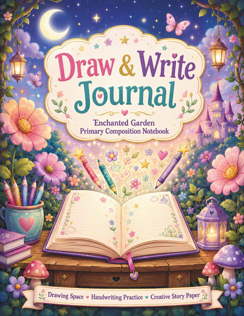 Draw and Write Journal for Kids: Enchanted Garden Primary Composition Notebook with Drawing Space, Handwriting Practice Pages, and Creative Story Paper for Girls