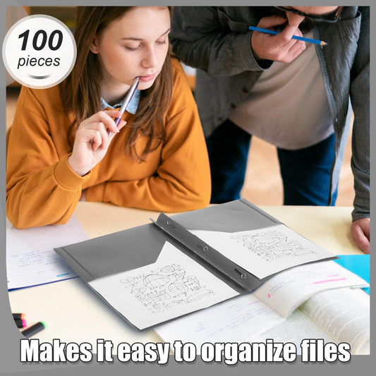 Lincia 100 Pcs Plastic Folders with Pockets and Prong Folders with Prongs 2 Pockets for Office, School for Students, Teachers, Office Workers(Gray) - color: Gray