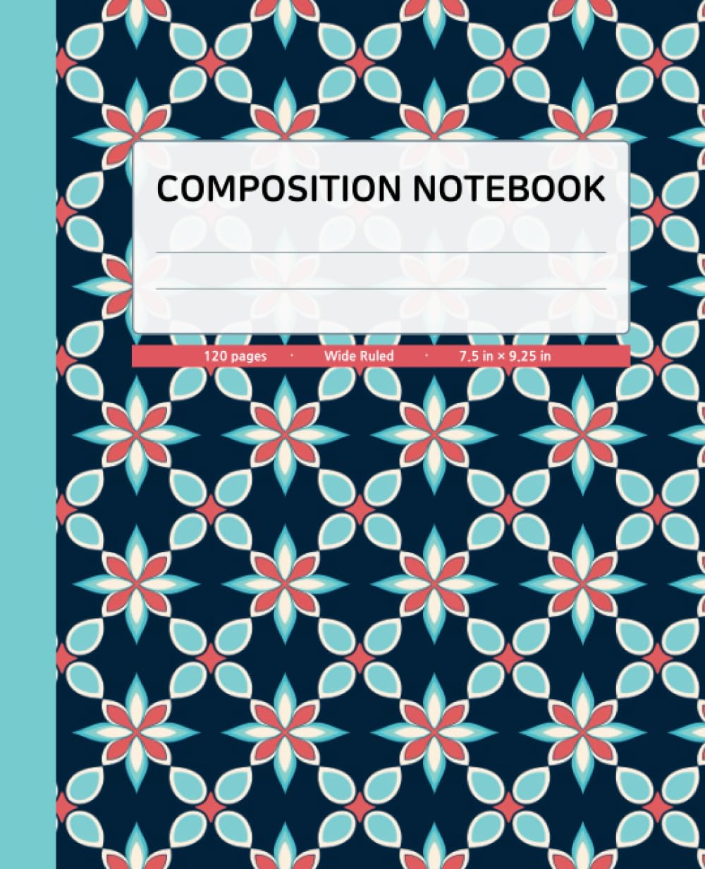 Composition Notebook Wide Ruled | Tile Pattern with Aqua Island Spine Color | 120 Pages, 7.5x9.25 inches