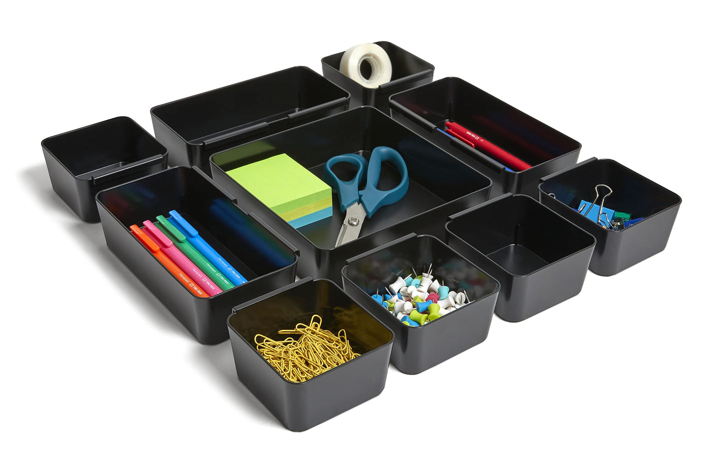 TRU RED Plastic Drawer Organizer, 10‑Compartment, Black, 2‑Pack – High‑Capacity Desk & Drawer Storage for Office Supplies - style: 2 Pack