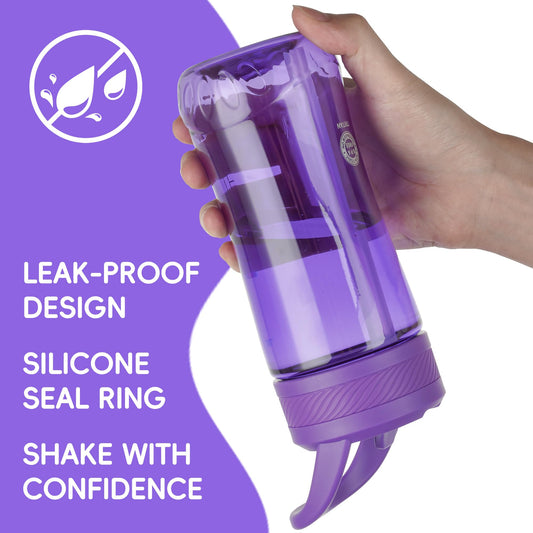 14oz Clear Kids Water Bottle with Straw Lid, BPA-Free Tritan, Measurement Scale, Sturdy Handle Wide Mouth Leak-proof Reusable Plastic Bottle for Boy& Girls, Back to School(Dark Purple) - color: Dark Purple