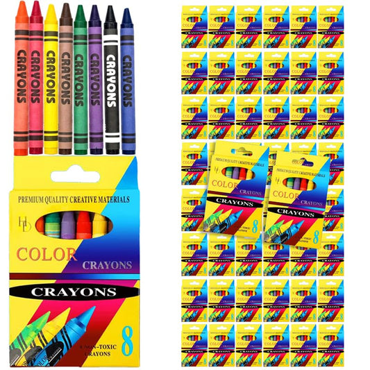 Hampton Distribution 50-Pack Bulk Crayons for Kids: 8-Color Individual Crayon Bulk Sets – Perfect for Party Favors, Classroom Supplies, Stocking Stuffers - size: 50 Pack