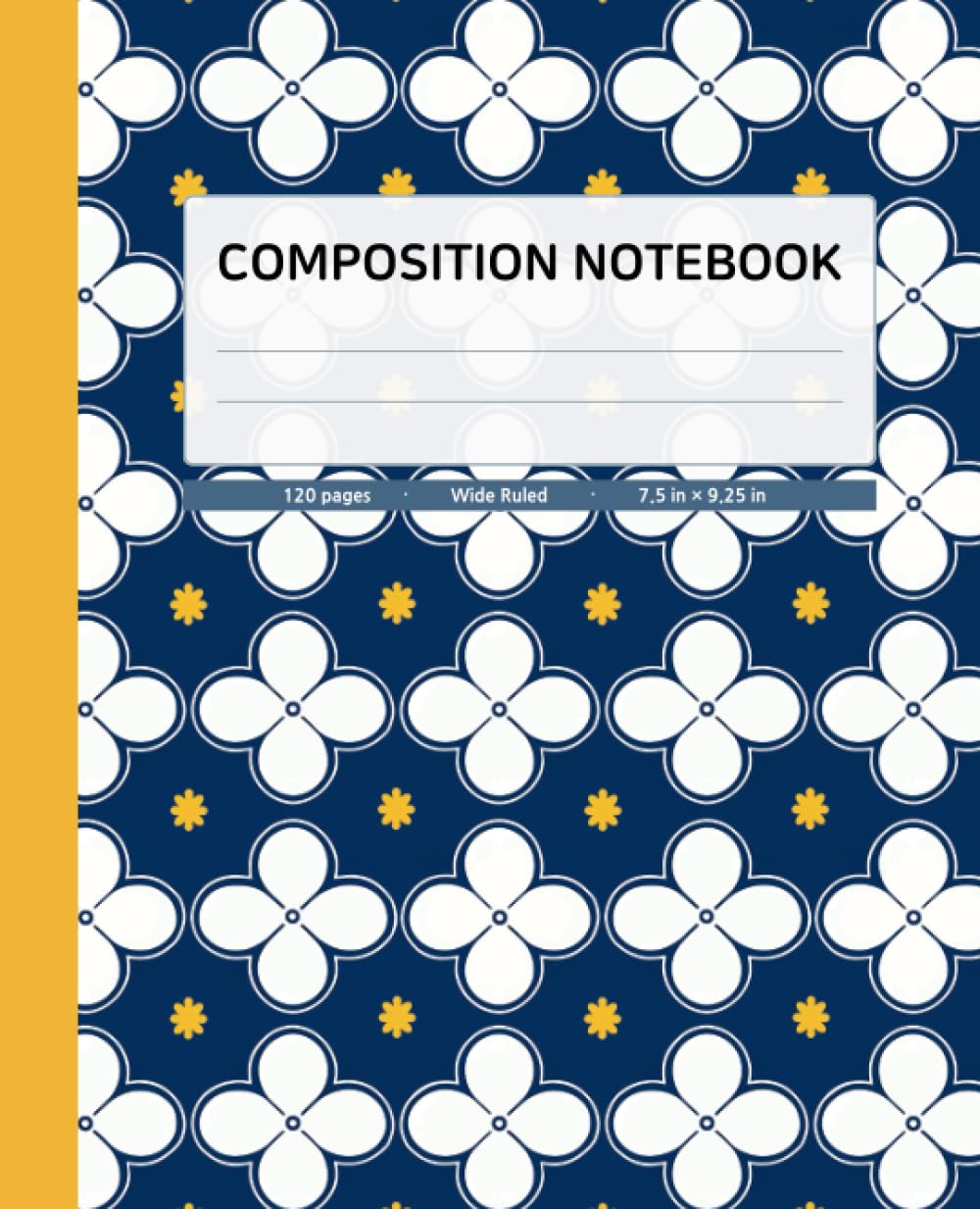 Composition Notebook Wide Ruled | Tile Pattern with Golden Brown Spine Color | 120 Pages, 7.5x9.25 inches