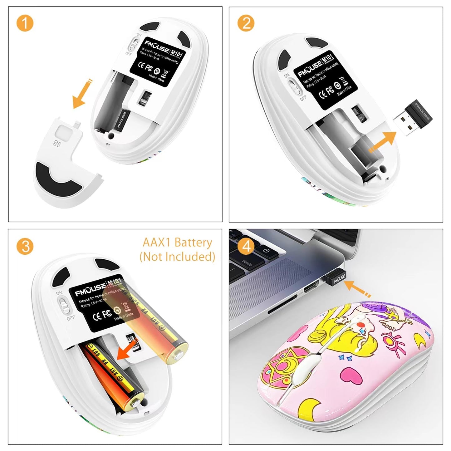 JUHOO Wireless Mouse with Nano Receiver for PC, Laptop, Notebook, Computer, MacBook, Less Noise, Portable Mobile Optical Mice - style: Princess Girl