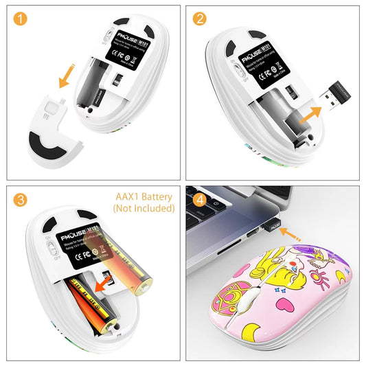 JUHOO Wireless Mouse with Nano Receiver for PC, Laptop, Notebook, Computer, MacBook, Less Noise, Portable Mobile Optical Mice - style: Princess Girl