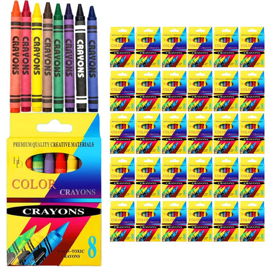 Hampton Distribution 30-Pack Bulk Crayons for Kids: 8-Color Individual Crayon Bulk Sets – Perfect for Party Favors, Classroom Supplies, Stocking Stuffers - size: 30 Pack