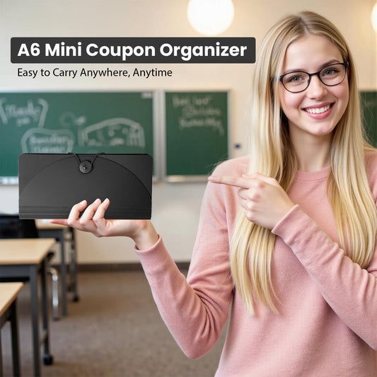 13 Pocket A6 Receipt Organizer, 2 Pack Small Accordion File Organizer, Coupon Organizer with Labels - Black - color: Black