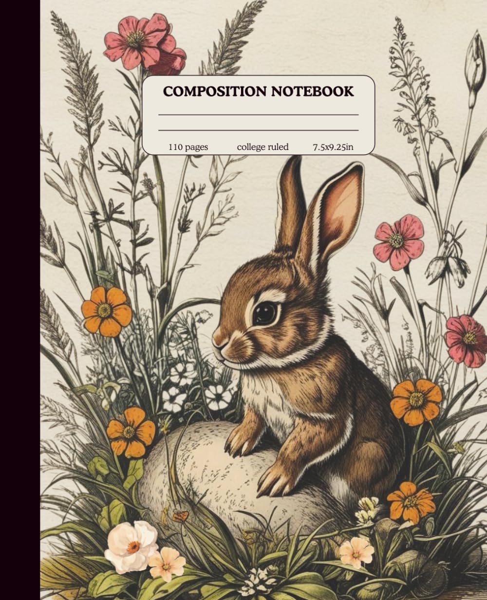 Composition Notebook College Ruled: Rabbit illustration Vintage Aesthetic Notebook for students teens girls boys teachers, School Notes, writing ... (110 pages) Front and Back are Soft Cover