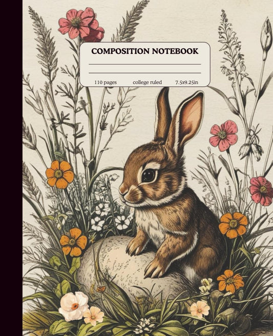 Composition Notebook College Ruled: Rabbit illustration Vintage Aesthetic Notebook for students teens girls boys teachers, School Notes, writing ... (110 pages) Front and Back are Soft Cover