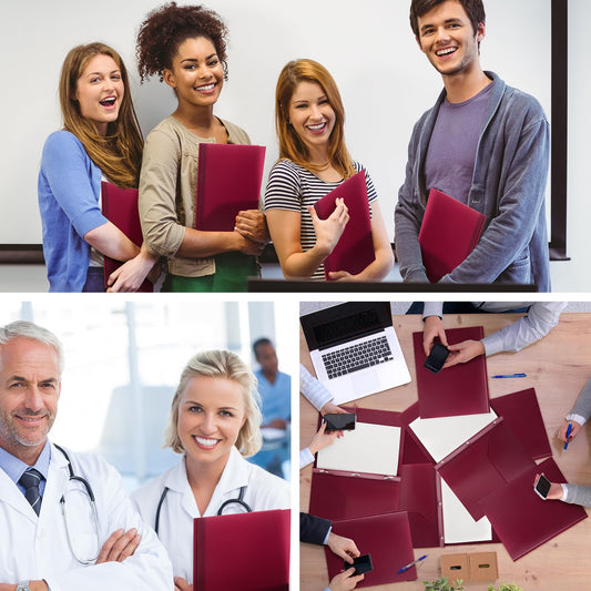 Cholemy 72 Packs Pocket Folders with Prongs Heavy Duty Plastic Folder with Business Card Slot 3 Prong Fasteners for School Office (Burgundy) - color: Burgundy